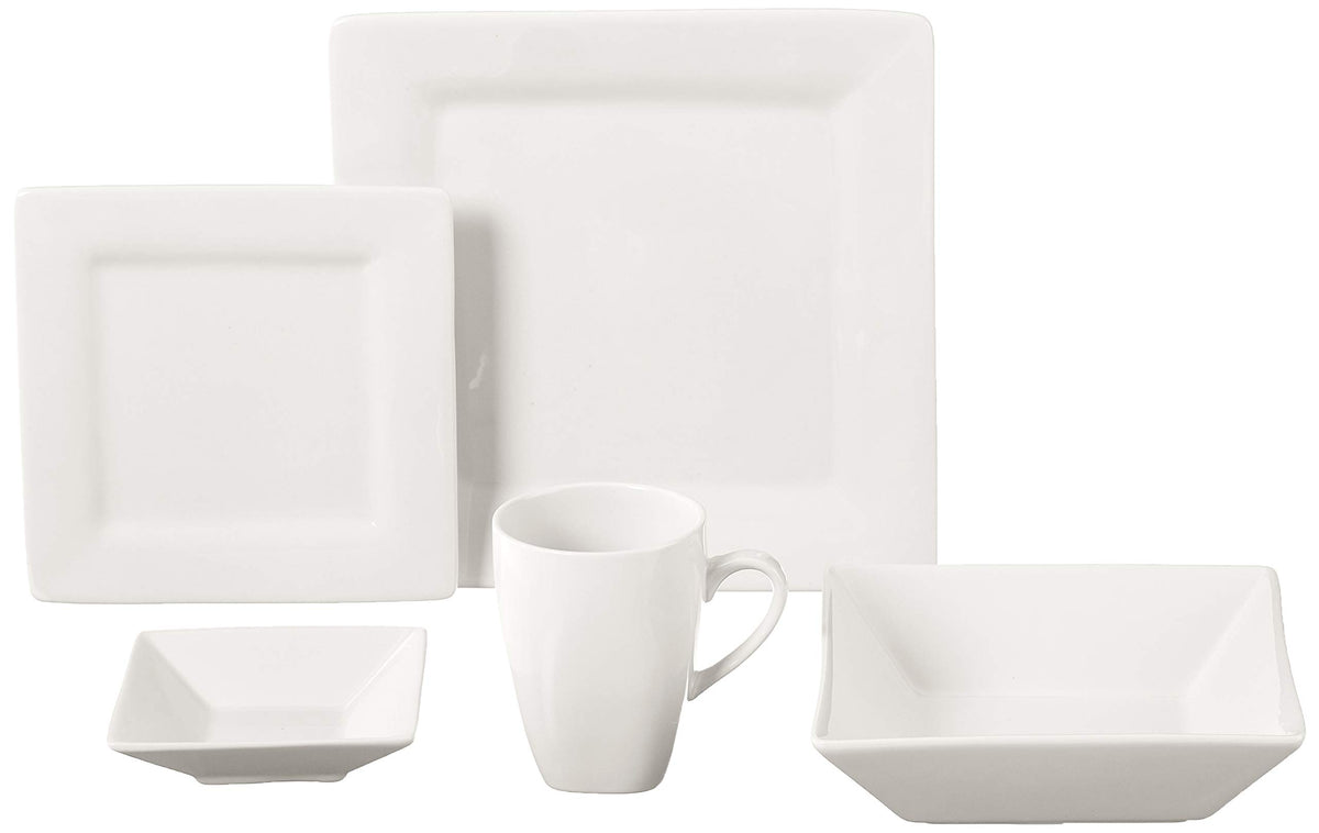 Nova Square 40 pc Dinnerware Set by 10 Strawberry Street – 40 PC, Stoneware, Cream White, Model NOVA-40SQ-BB