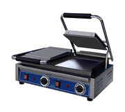 Bistro Electric Countertop Smooth Panini Double Grill by Globe – Stainless Steel, Blue, Model GSGDUE10