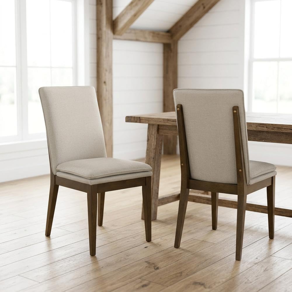 Upholstered Dining Chair with Cushion Set of by Starlight Canyon Home – Solid Rubberwood, Manufactured wood, Oak wood veneers, 100% polyester, Brown, Pack of 2