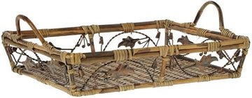 Bronze Iron and Natural Bamboo Decorative Basket - 19"L x 13 1/2"W x 4"H