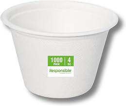 Responsible Products 4 oz Portion Cups, Tree-Less™ Compostable Molded Fiber Souffle Cups, Extra Strength, Tree-Free and Made Without PFAS, White (1000 Count)