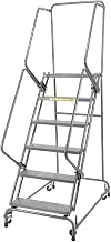 Ballymore SS630P 6 Step 24" W Stainless Steel Rolling Ladder W/Rails, Perforated Tread