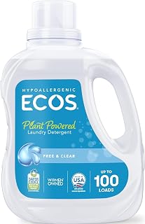 ECOS Laundry Detergent Liquid, 100 Loads - Dermatologist Tested Laundry Soap - Hypoallergenic, EPA Safer Choice Certified, Plant-Powered - Free & Clear, 100 Fl Oz