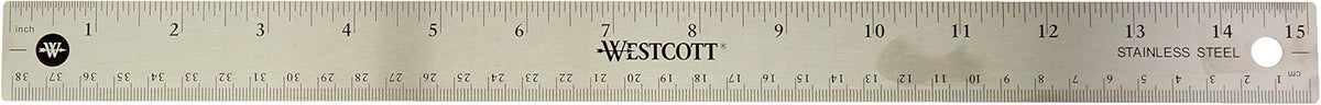 Westcott Stainless Steel Rulers - 15" Length 1" Width - 1/16, 1/32 Graduations (10416BX)