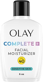 Olay Complete+ Face Moisturizer with Sunscreen SPF 40, For Sensitive Skin, Broad Spectrum Sun Protection, Fragrence-Free - No White Cast on All Tones, Nourishes Moisture Barrier - Ceramides, 6 Oz