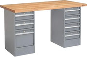 Global Industrial 72" W x 24" D Workbench, 1-3/4" Square Edge Maple Top, 3 Drawer/4 Drawer