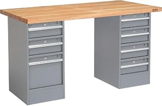 Global Industrial 72" W x 24" D Workbench, 1-3/4" Square Edge Maple Top, 3 Drawer/4 Drawer
