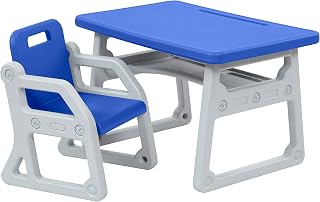 ECR4Kids Toddler Plus Desk and Chair, Kids Furniture, Blue/Light Grey, 2-Piece