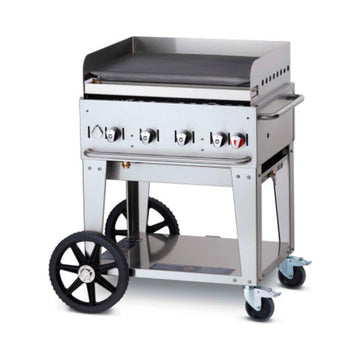 CV-MG-30-NG 38" Wide Natural Gas Mobile Griddle with 64 500 BTU/H 4 Burners 28" Cooking Surface Pro Griddle Plate with Stainless Steel Splash Guard and Removable Gr by Crown