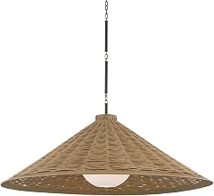 Troy Lighting Devlin 1-Light Outdoor Pendant | Bronze Finish | Natural Faux Wicker Shade | Opal Matte Acrylic Globe | All-Weather Patio Ceiling Light | 44" W x 19" H | F3344-BRZ