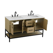 Elegant Kitchen and Bath 60" Double Bathroom Vanity in Honey Brown by Elegant Lighting – 60" W x 22" H x 18" D, Wood, Honey Brown, Model VF60760DMHB