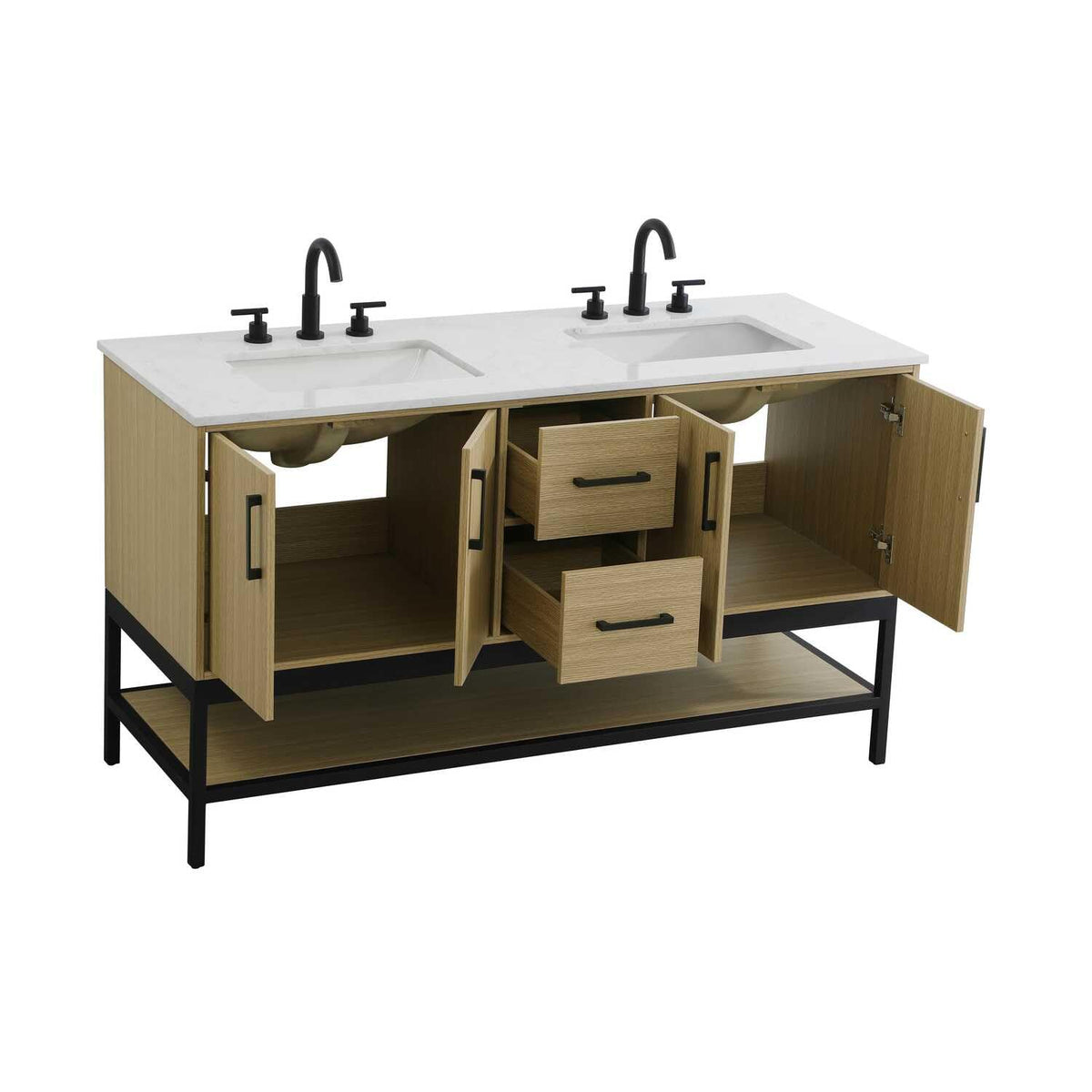 Elegant Kitchen and Bath 60" Double Bathroom Vanity in Honey Brown by Elegant Lighting – 60" W x 22" H x 18" D, Wood, Honey Brown, Model VF60760DMHB