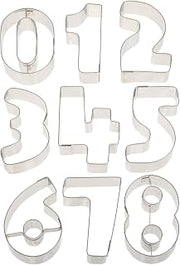Ateco Plain Edge Large Number Cutters (0 - 9), 3" high, Stainless Steel, 10 Pc Set