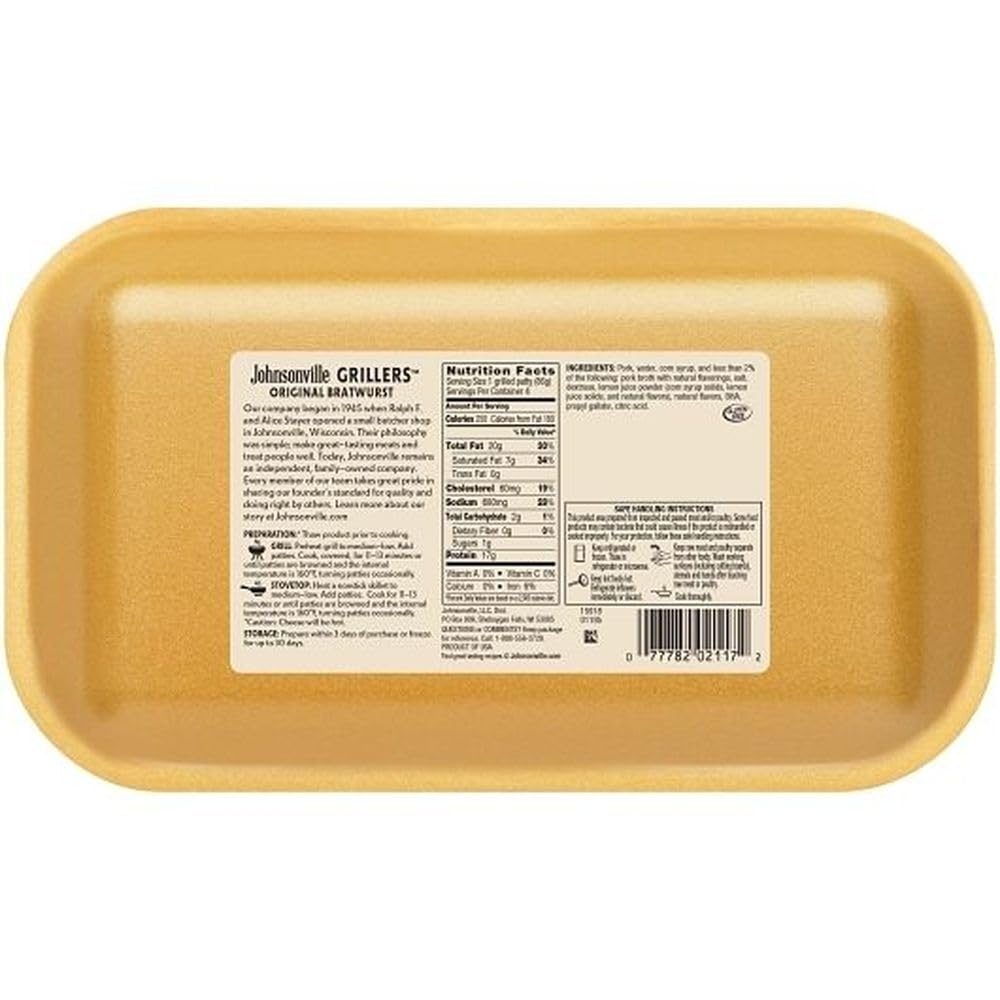 Bratwurst Patty by Johnsonville – 16 Ounces, Pack of 9, Model 100765