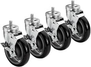 Kronwe 28-145S 11 Threaded Stem Caster, Side Brake, 5" Wheel, Set of 4, 220 Lbs. Per Caster, 6" Overall 5/8"