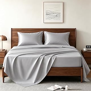 4-Pcs Silver King Bed Sheet Set 100% Cotton 18" Deep Pocket | 800 Thread Count Bedding Set Premium Weave Luxury Feel Breathable Durable Easy Care Long Lasting