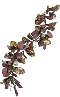 6ft Metallic & Glittered Artificial Velvet Magnolia Leaf Garland -Purple/Silver (Pack of 4)