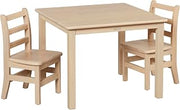 ECR4Kids 30in x 30in Square Hardwood Table and Chair Set, 12in Seat Height, Kids Furniture, Antique White, 3-Piece