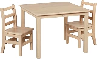 ECR4Kids 30in x 30in Square Hardwood Table and Chair Set, 12in Seat Height, Kids Furniture, Antique White, 3-Piece