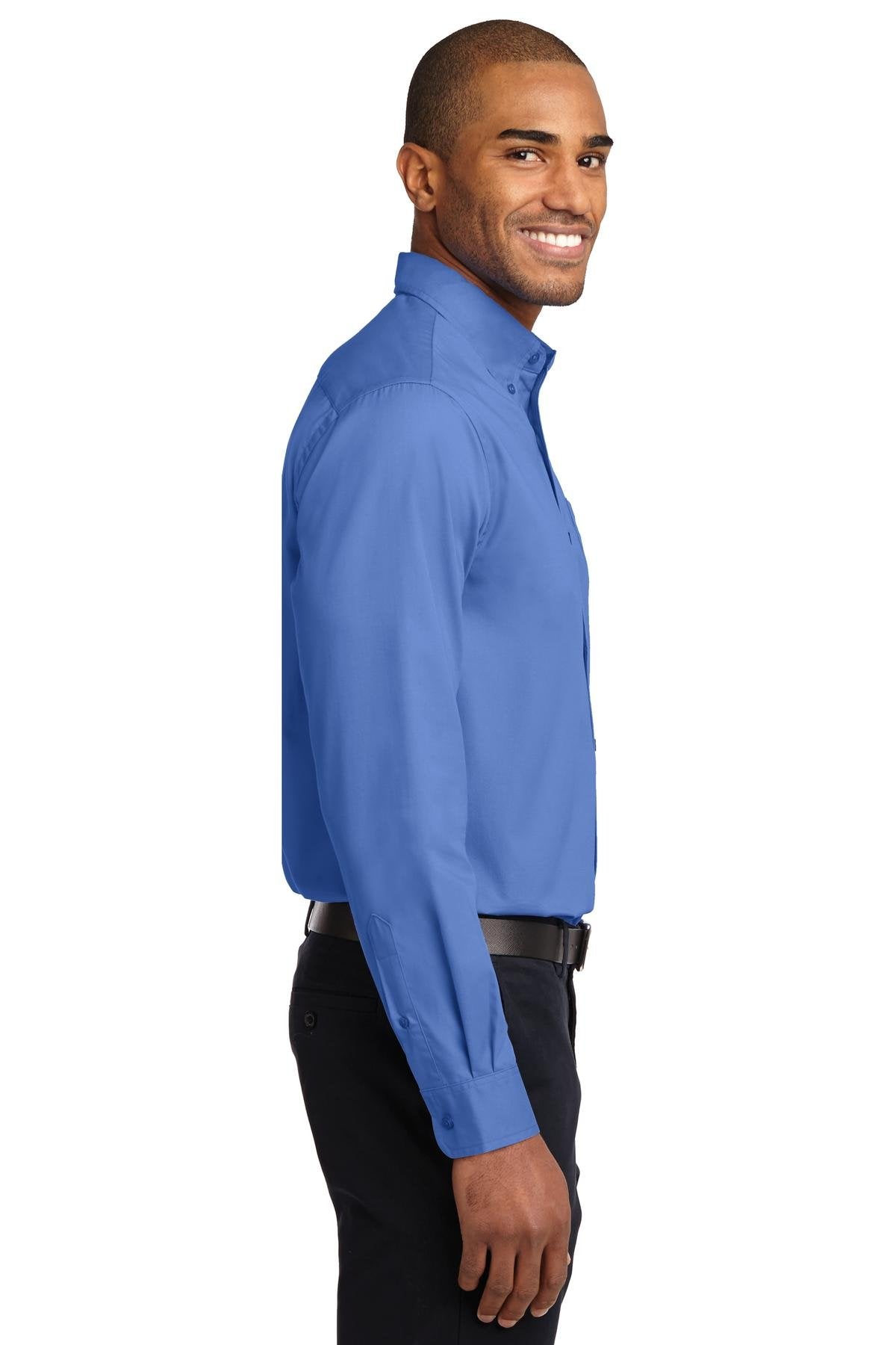 Men's Tall Long Sleeve Easy Care Button-Down Shirt by Port Authority – Cotton, Blue, Model TLS608