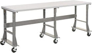 Global Industrial Mobile Fixed Height Workbench, Plastic Laminate Square Edge, 96" W x 30" D, Gray