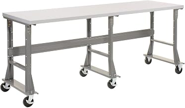 Global Industrial Mobile Fixed Height Workbench, Plastic Laminate Square Edge, 96" W x 30" D, Gray