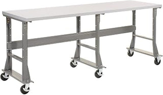 Global Industrial Mobile Fixed Height Workbench, Plastic Laminate Square Edge, 96" W x 30" D, Gray