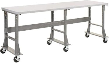 Global Industrial Mobile Fixed Height Workbench, Plastic Laminate Square Edge, 96" W x 30" D, Gray