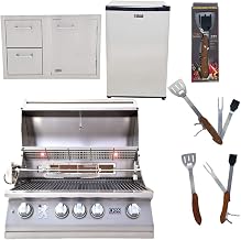 32-Inch Propane Grill L75000 with Lion Door and Drawer Combo with Towel Rack and Lion Refrigerator Package Deal with 5 in 1 BBQ Tool Set by Lion Premium Grills – Model
