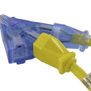 1.5-Feet 20-Amp STW 12/3 Tri-Outlet Cord by Conntek – 9"L x 6"W x 4"H, Yellow/Blue, Model WL520515