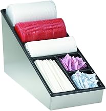 NLS-1 Countertop Lid Straw And condiment Organizer, Narrow, Stainless Steel, ABS Plastic Insert, 11-3/8" H x 8-1/2" W x 22-7/8" D