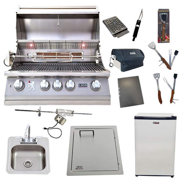 Lion 32-Inch Liquid Propane Grill L75000 with Refrigerator and Vertical Door with Towel Rack and Drop-In Sink and 5 in 1 BBQ Tool Set Best of Backyard Package Deal by Lion Premium