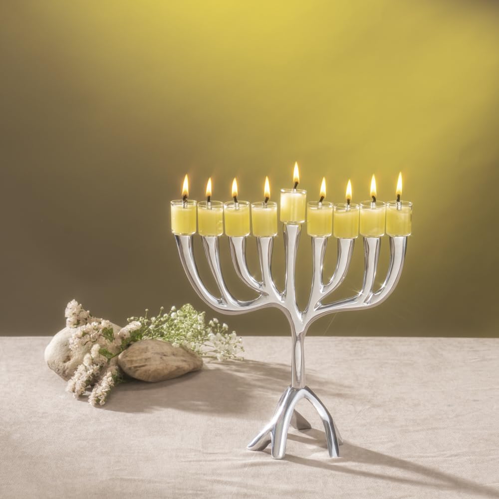 Emanuel Tree of Life Menorah, Aluminum, Silver 9 Inch