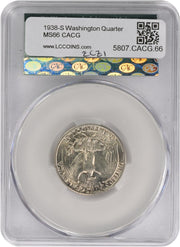 1938 S Washington Quarter CAC MS by Generic – Silver