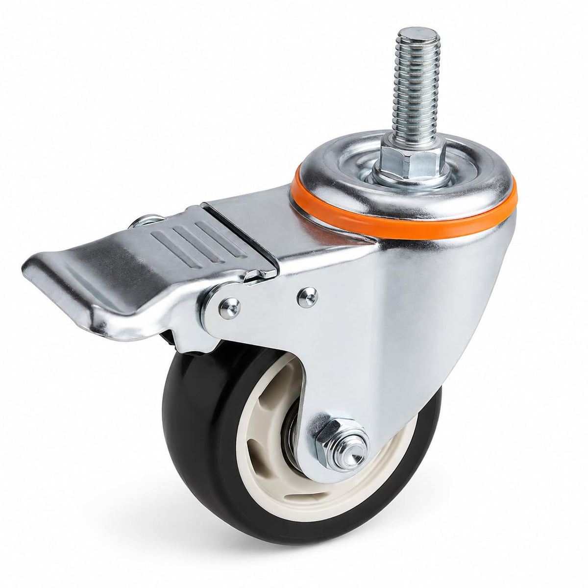 Swivel Plate Caster with Brake for Housekeeping Carts by Glownary – Steel, Black, Pack of 4, Model 3584PK