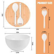 Lovyanxue Bamboo Salad Bowl Set, 12 Inch Extra Large with Lid and Servers, White