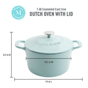 Martha Stewart Gatwick Enameled Cast Iron Dutch Oven, 7 Quart Capacity, Martha Blue