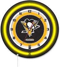 Holland Bar Stool Clk19BKPitPen NHL 19 in. Dia. Pittsburgh Penguins Double Neon Wall Clock Black