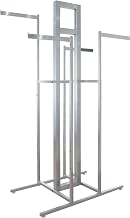 Econoco T502FRSC 4 Way Clothing Rack, Adjustable Height Arms, Rectangular Tubing, Perfect for Clothing Store Display With 4 Straight Arms, Satin Chrome | Heavy-duty rectangular or round tubing hangrail, chrome or satin chrome finish for gondola and wall retail fixtures