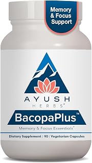 Ayush Herbs BacopaPlus, Bacopa Supplements, Gotu Kola, 90 Servings | Organic Bacopa for Memory & Focus, Cognitive Support Pill for Adults with Ginkgo, Ashwagandha