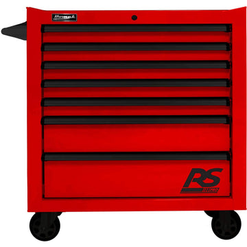 RS Pro 36 in. 7-Drawer Roller Cabinet - Red by Homak – 24"L x 36"W x 39"H, Polyvinyl Chloride, Red, Model RD04036070