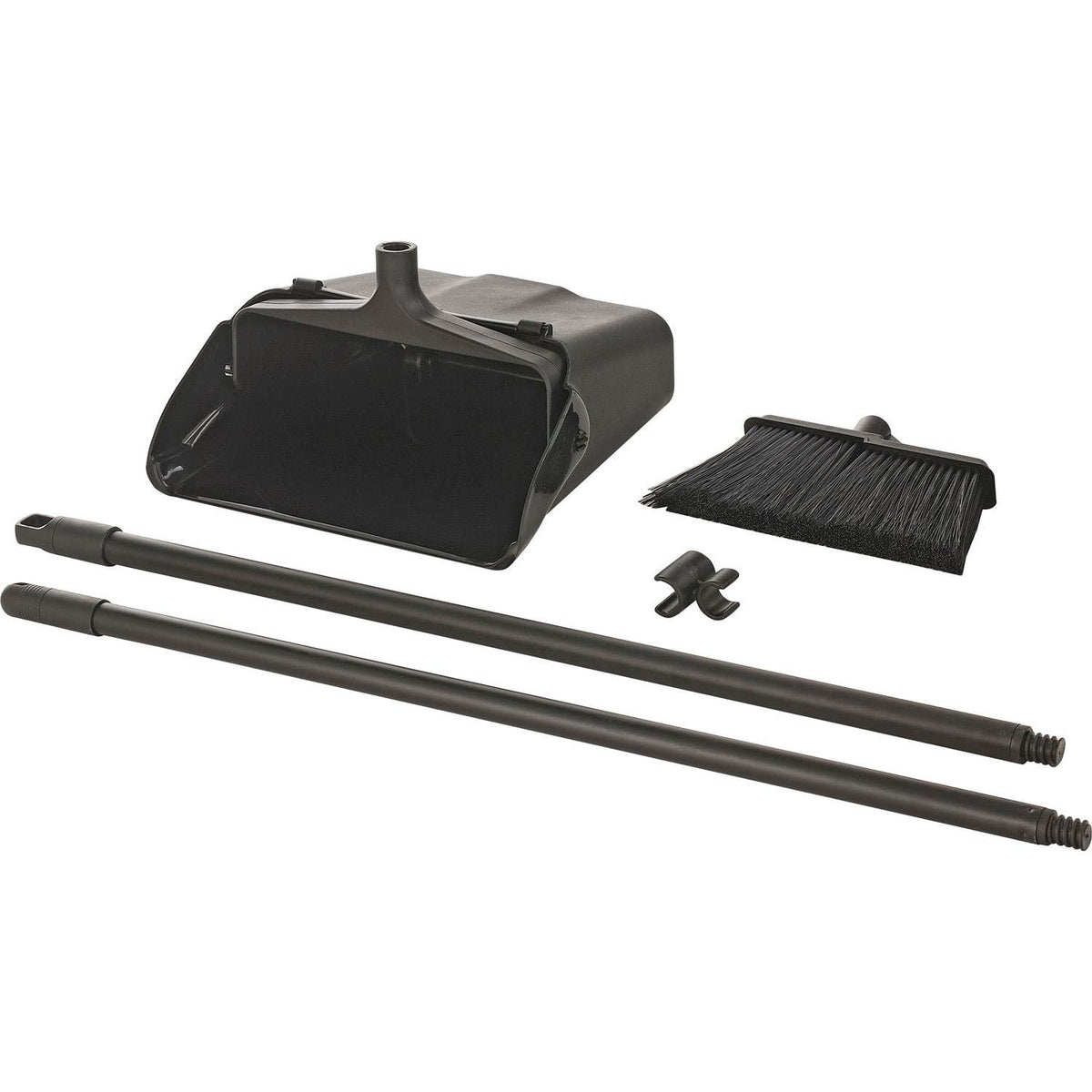 Upright Dust Pan & Lobby Broom Combo Kit by Global Industrial – 36"L x 13"W x 4"H, Plastic, Black, Model 261790