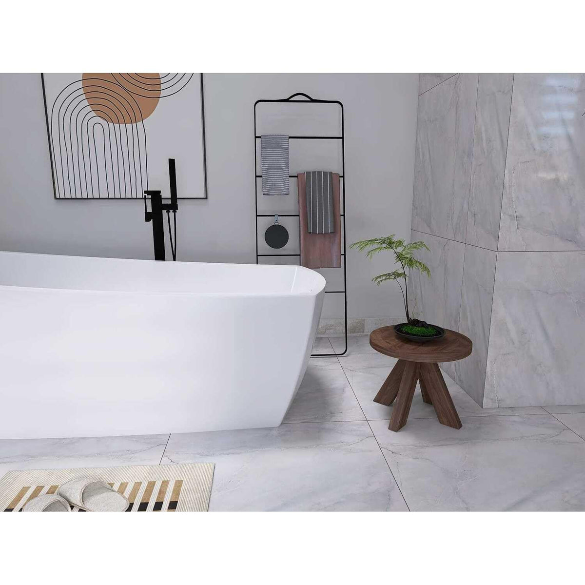 72" Soaking Single Slipper Bathtub -Glossy White/Black by Elegant Kitchen and Bath – Acrylic, White, Model BT21272GW-MBK