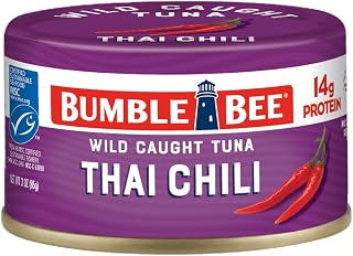 Bumble Bee Snackers Thai Chili Chunk Light Tuna, 3 oz | Wild Caught Tuna, 14g Protein per Can, No Draining, Ready to Eat, Easy Open Snack-Sized Pack