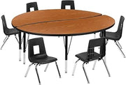Flash Furniture Emmy 60" Circle Wave Flexible Laminate Activity Table Set with 12" Student Stack Chairs, Oak/Black | Flexible, 12 in Student Stack Chairs, Laminate