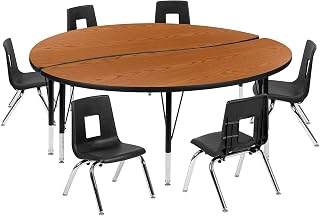 Flash Furniture Emmy 60" Circle Wave Flexible Laminate Activity Table Set with 12" Student Stack Chairs, Oak/Black | Flexible, 12 in Student Stack Chairs, Laminate