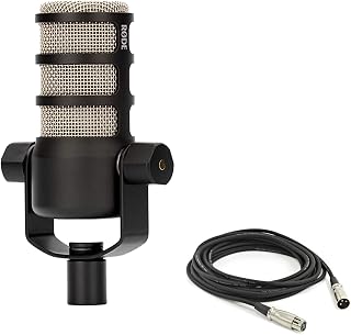 Rode PodMic Dynamic Podcast Microphone Bundle with 10-Foot Balanced XLR Cable — Cardioid XLR Studio Mic for Podcasting, Live Streaming, Voice Over, Broadcasting