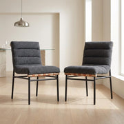 Dark Gray Boucle Fabric Dining Chairs Set of 2 with Black Iron Legs by Furnifact – Fabric, Steel, Wood, Grey, Pack of 2