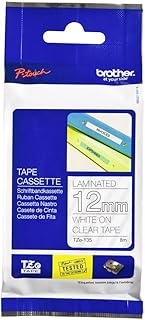 Brother Mobile TZE135 P-Touch, Standard Laminated Tapes, 1/2" x 26.2' Size, White on Clear