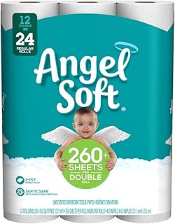 ANGEL SOFT Toilet Paper Bath Tissue, 12 Double Rolls, 260+ 2-Ply Sheets Per Roll